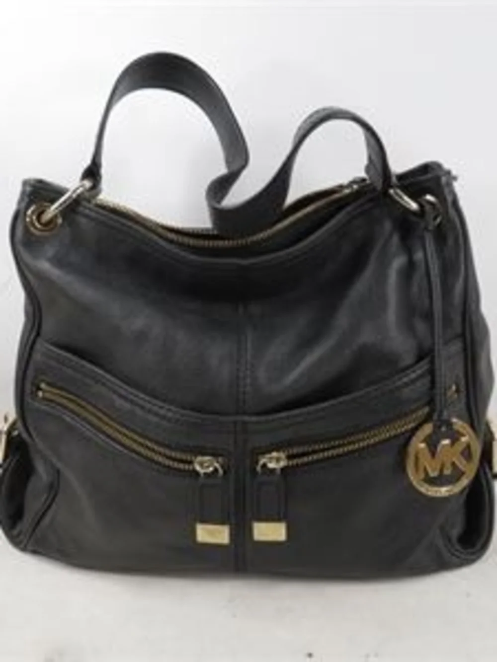 Michael Kors Black Leather Shoulder Bag with Gold Hardware